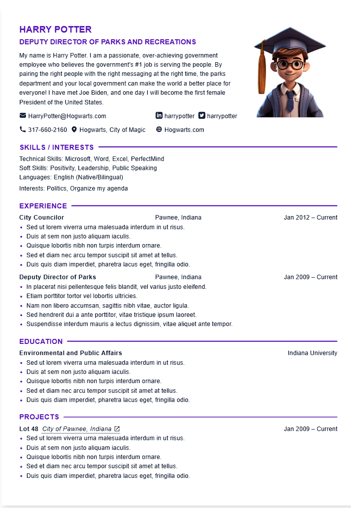 one-column CV template - Professional resume design